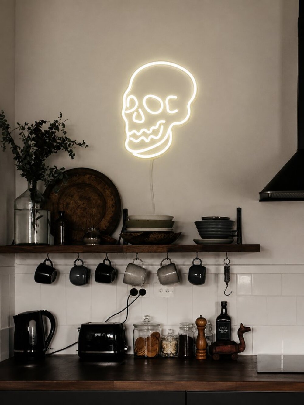 Neon Skull Wall Light White LED Goth Grunge Halloween Summerween